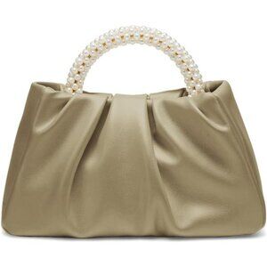 Women Small Pearl Handbags Soft Leather Khaki
